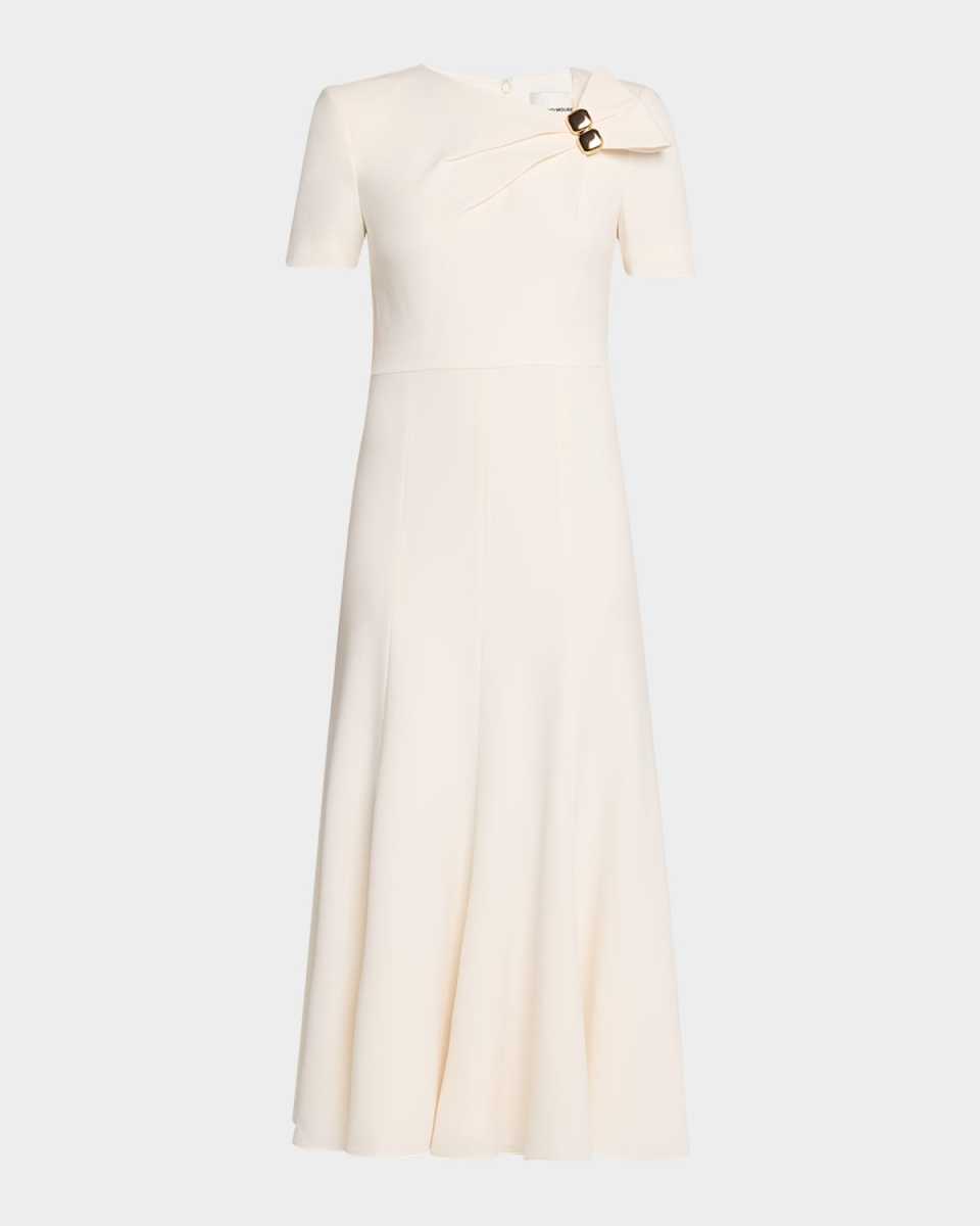 Embellished Pleat Light Cady Midi Dress